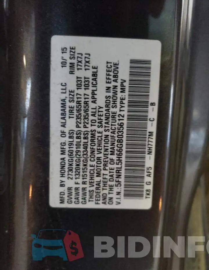 5FNRL5H66GB035612 Photo# 13