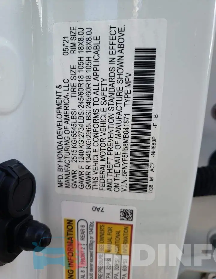 5FNYF5H58MB041871 Photo# 12