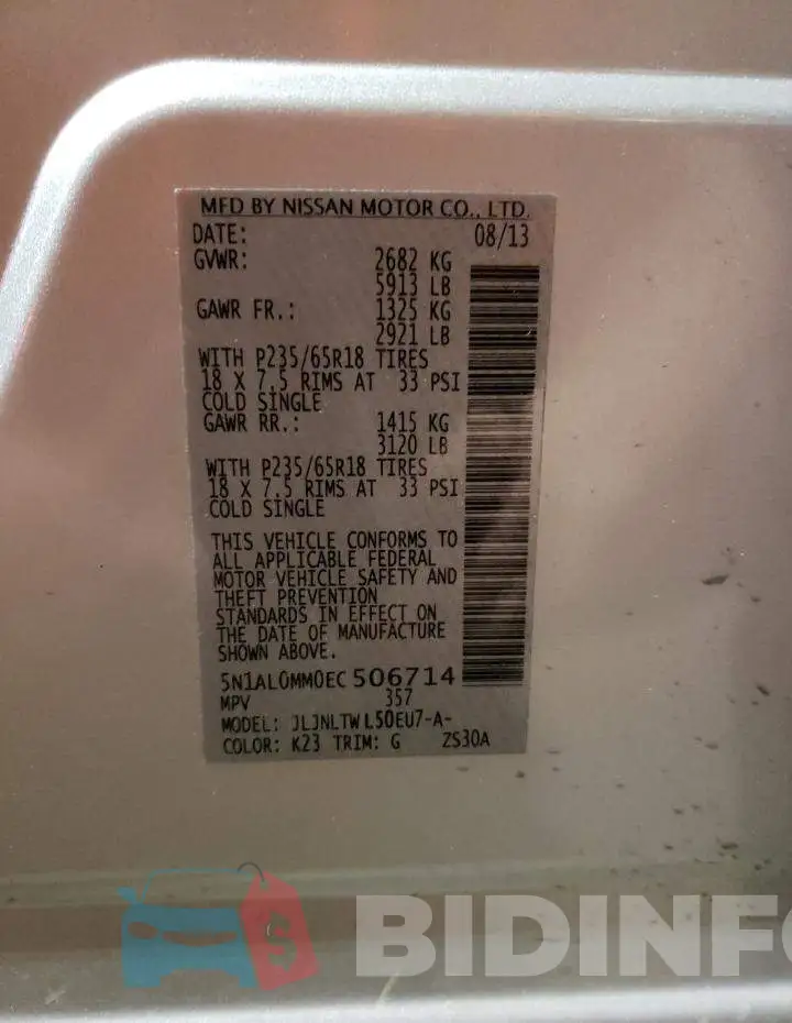 5N1AL0MM0EC506714 Photo# 10