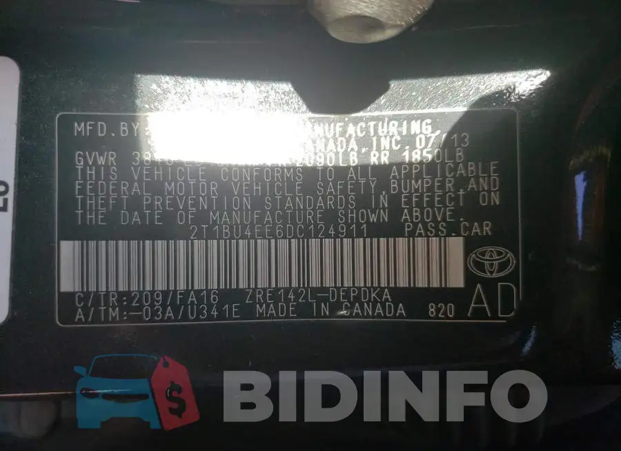 2T1BU4EE6DC124911 Photo# 10