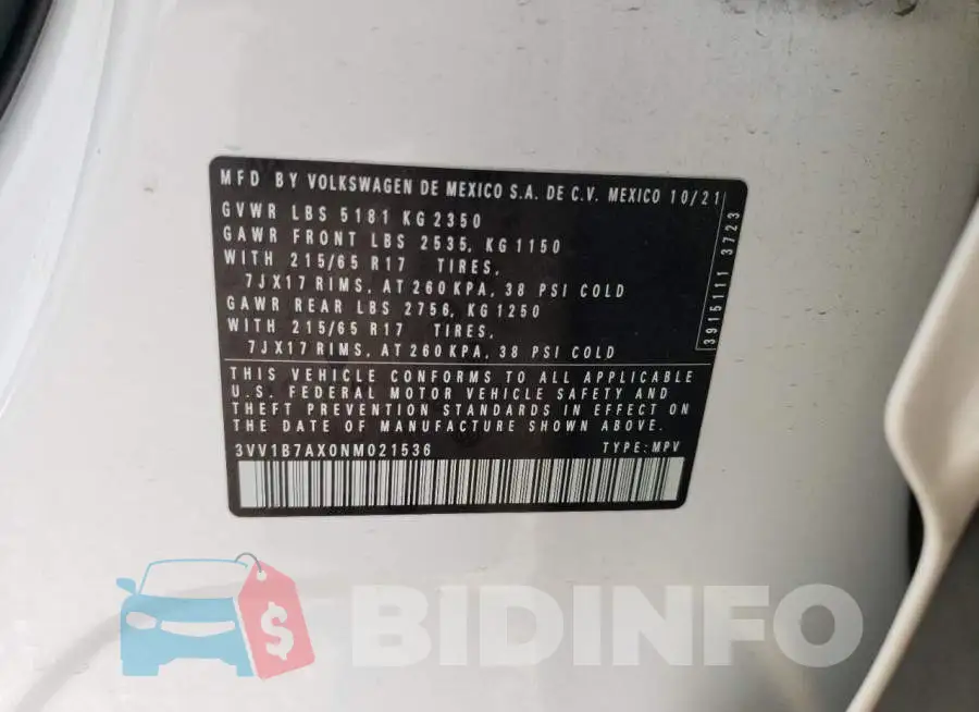 3VV1B7AX0NM021536 Photo# 14