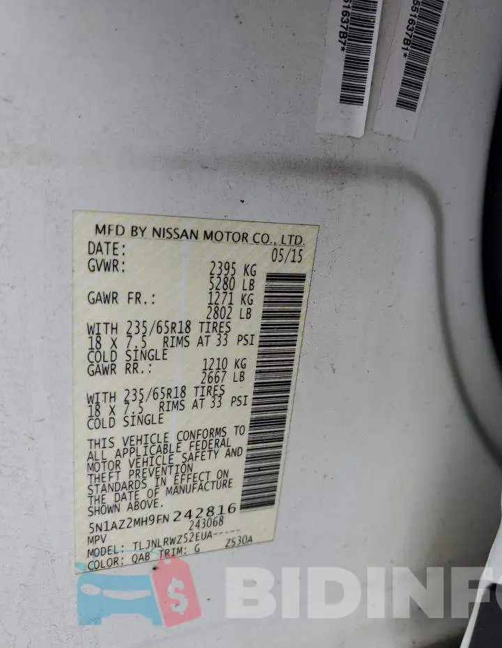 5N1AZ2MH9FN242816 Photo# 13