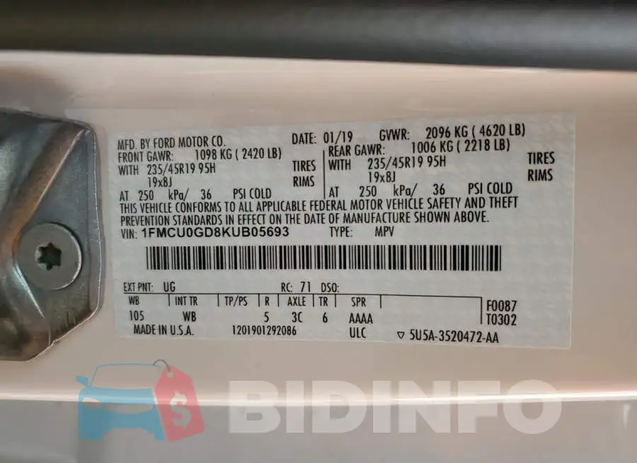 1FMCU0GD8KUB05693 Photo# 10