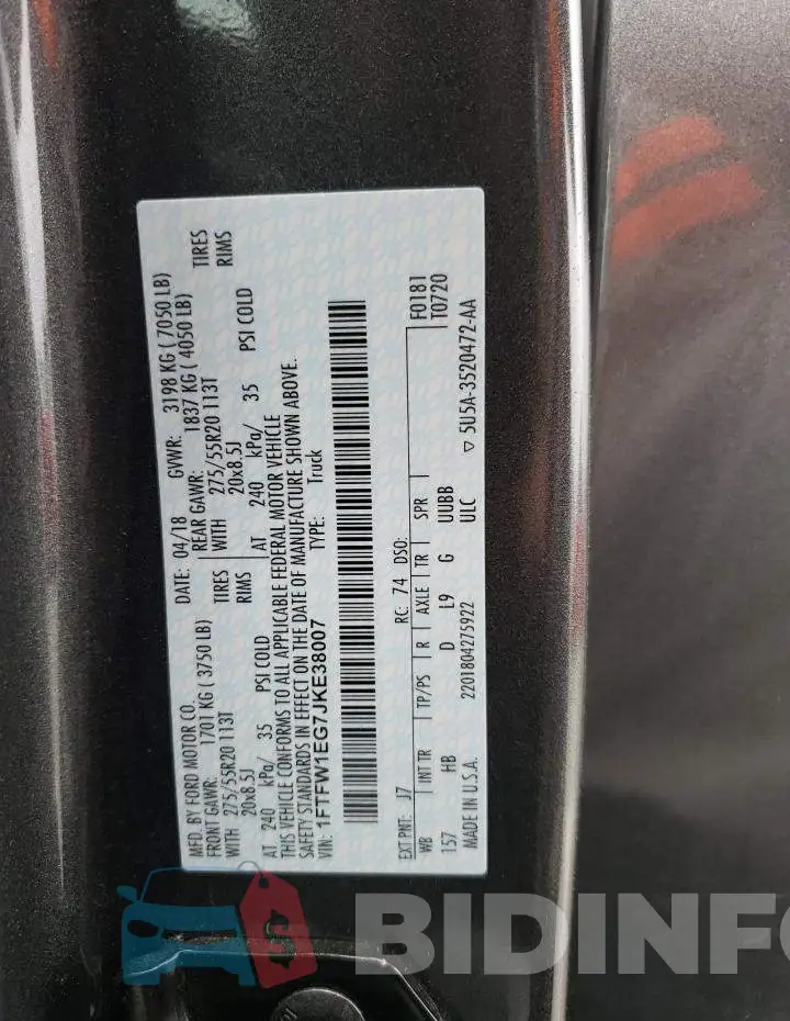 1FTFW1EG7JKE38007 Photo# 10