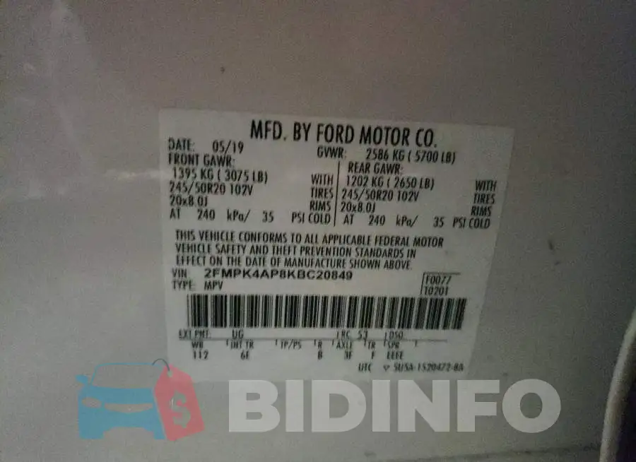 2FMPK4AP8KBC20849 Photo# 10