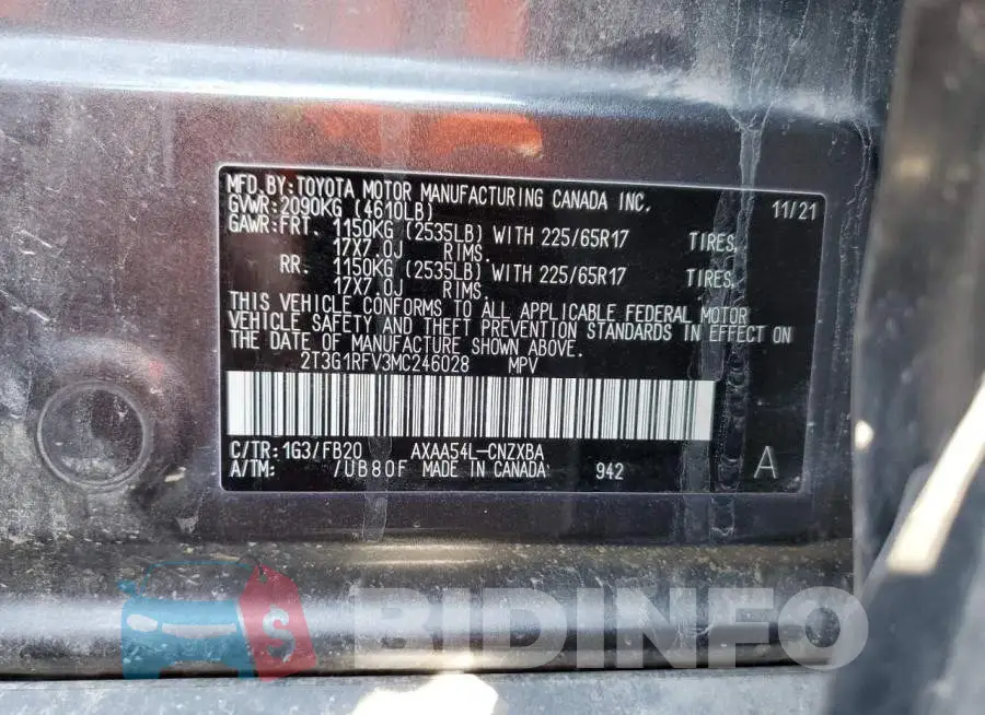 2T3G1RFV3MC246028 Photo# 10