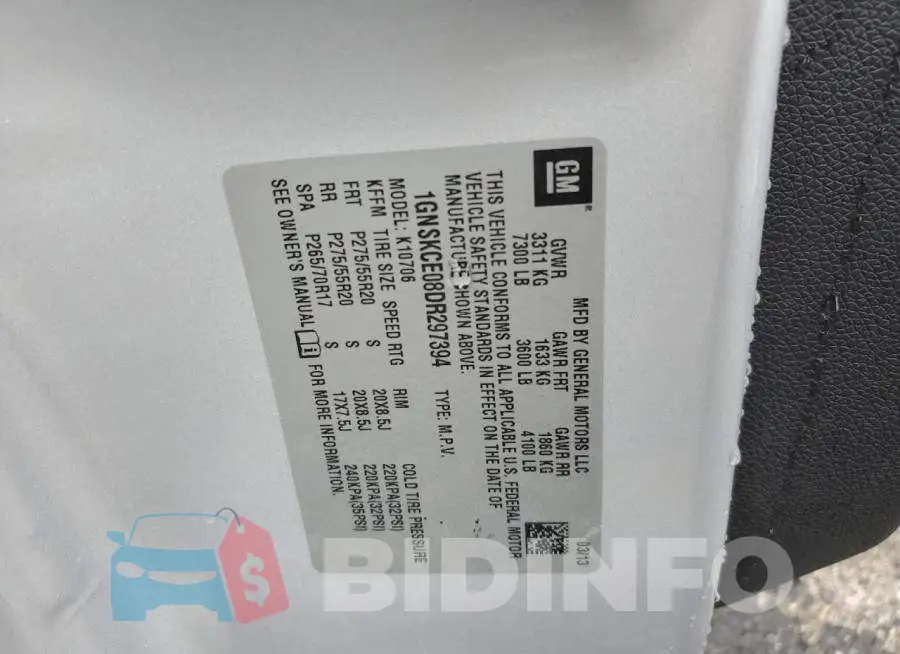 1GNSKCE08DR297394 Photo# 10