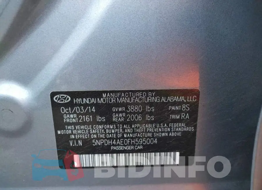 5NPDH4AE0FH595004 Photo# 12