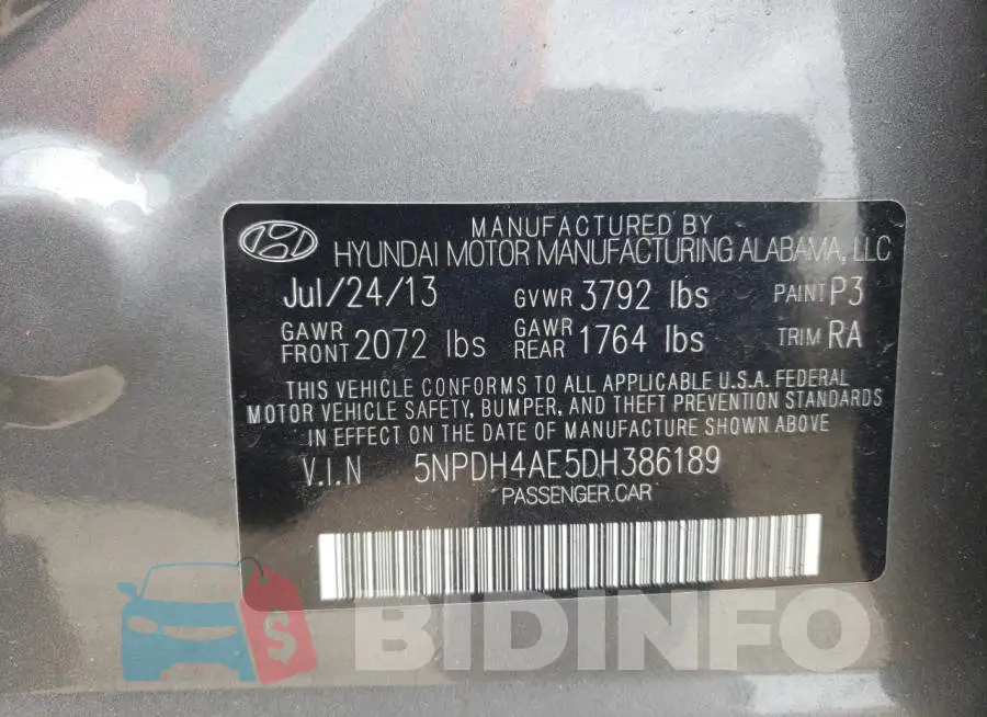 5NPDH4AE5DH386189 Photo# 12