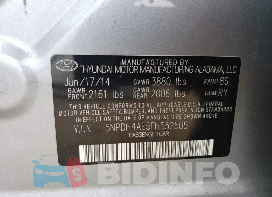 5NPDH4AE5FH552505 Photo# 12