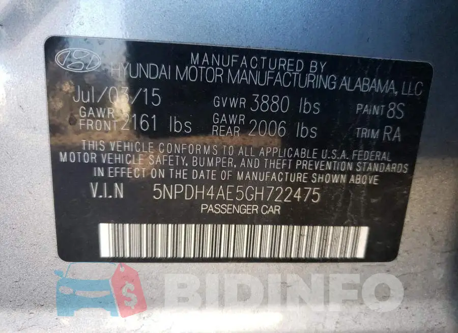 5NPDH4AE5GH722475 Photo# 13