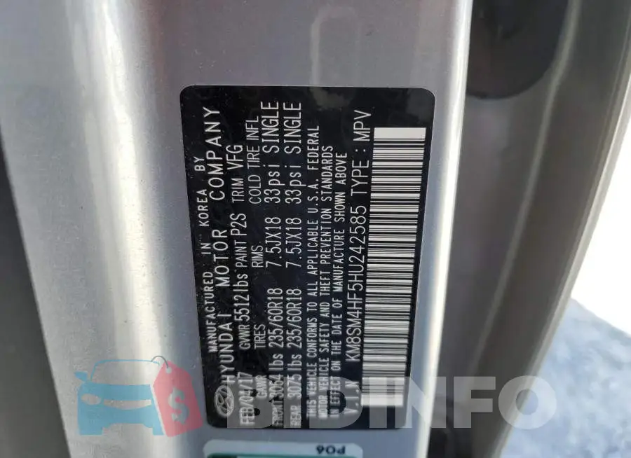 KM8SM4HF5HU242585 Photo# 10