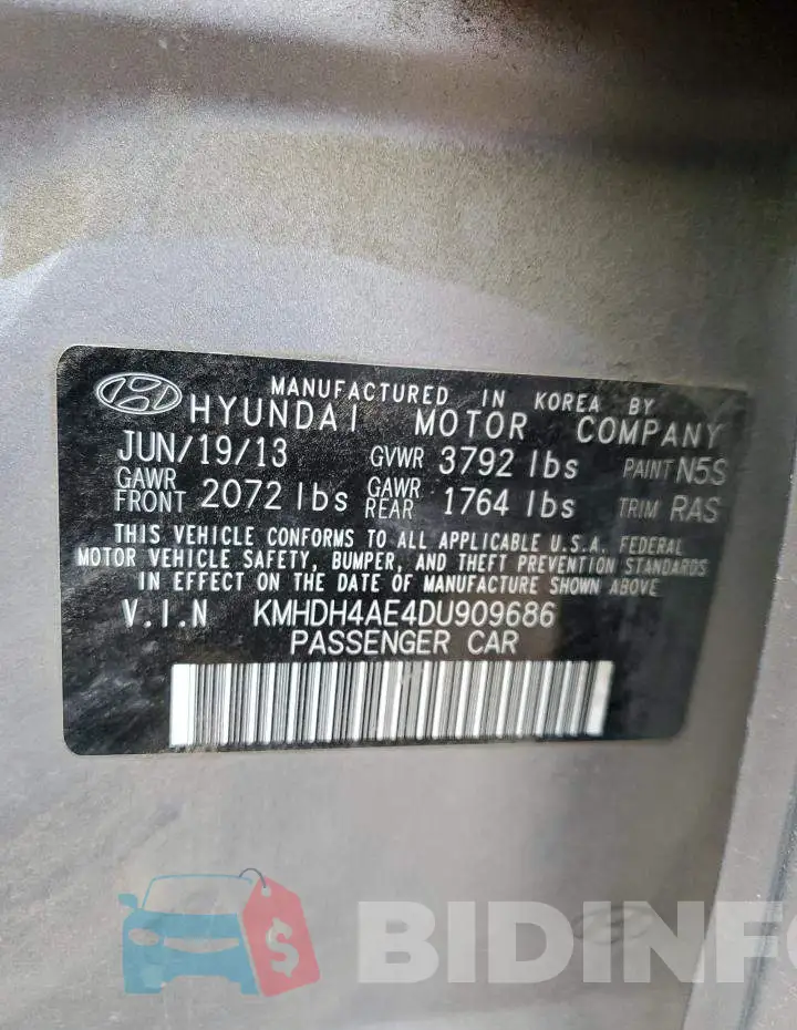 KMHDH4AE4DU909686 Photo# 12