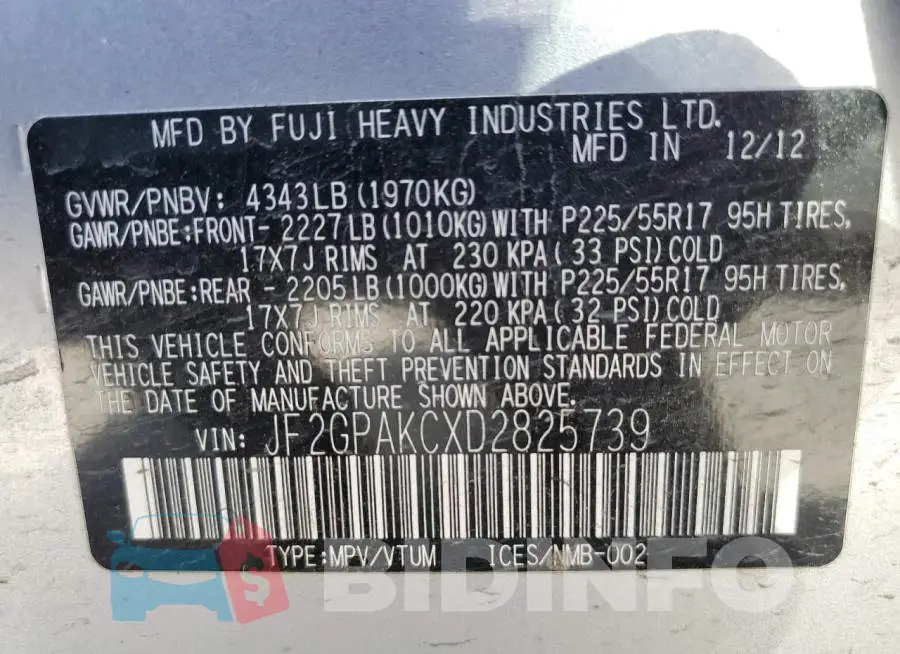 JF2GPAKCXD2825739 Photo# 10