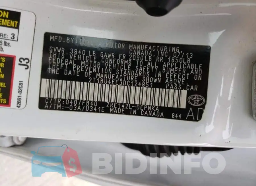 2T1BU4EE3DC124851 Photo# 10