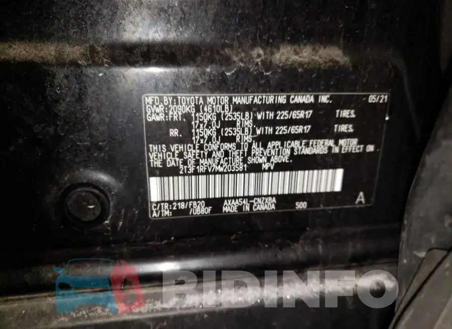 2T3F1RFV7MW203581 Photo# 14