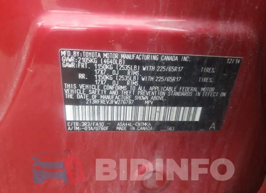 2T3RFREV3FW276787 Photo# 10