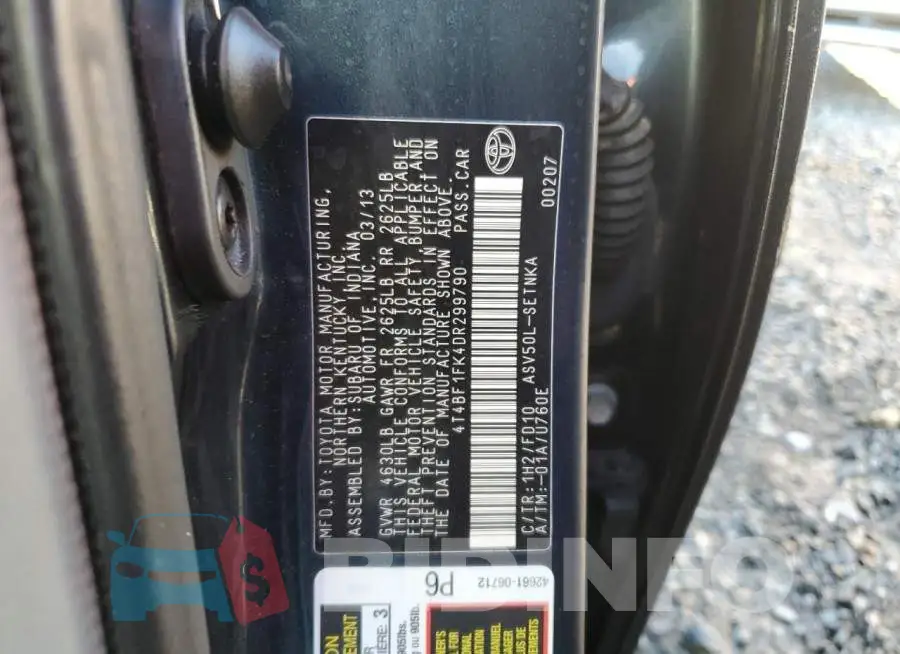 4T4BF1FK4DR299790 Photo# 12