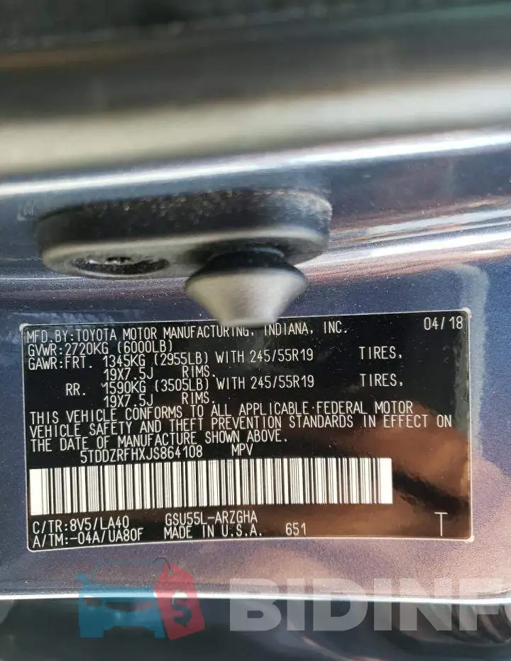 5TDDZRFHXJS864108 Photo# 10