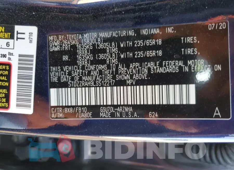 5TDZZRAH9LS512217 Photo# 13