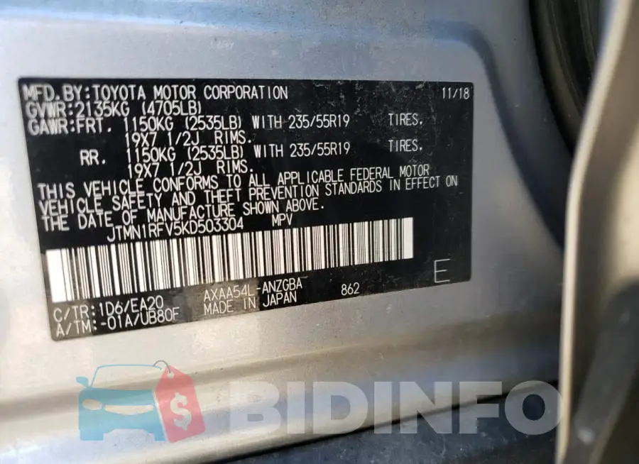 JTMN1RFV5KD503304 Photo# 13