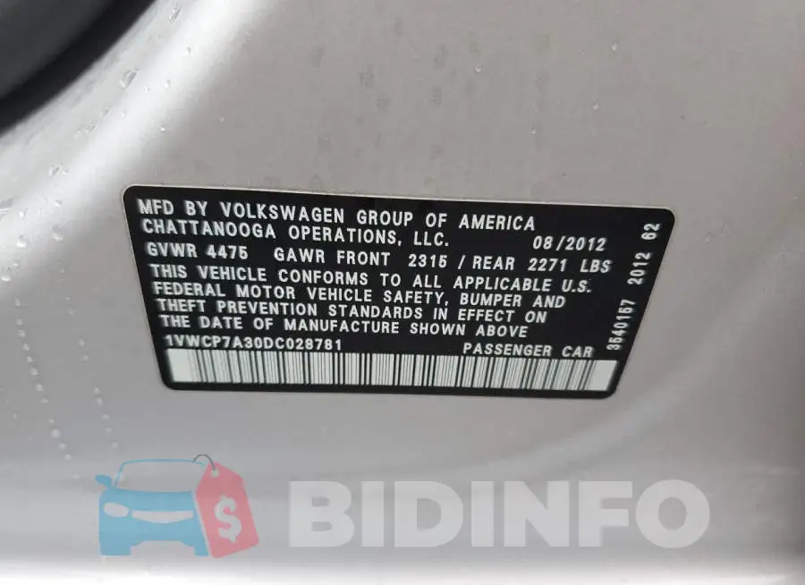 1VWCP7A30DC028781 Photo# 12