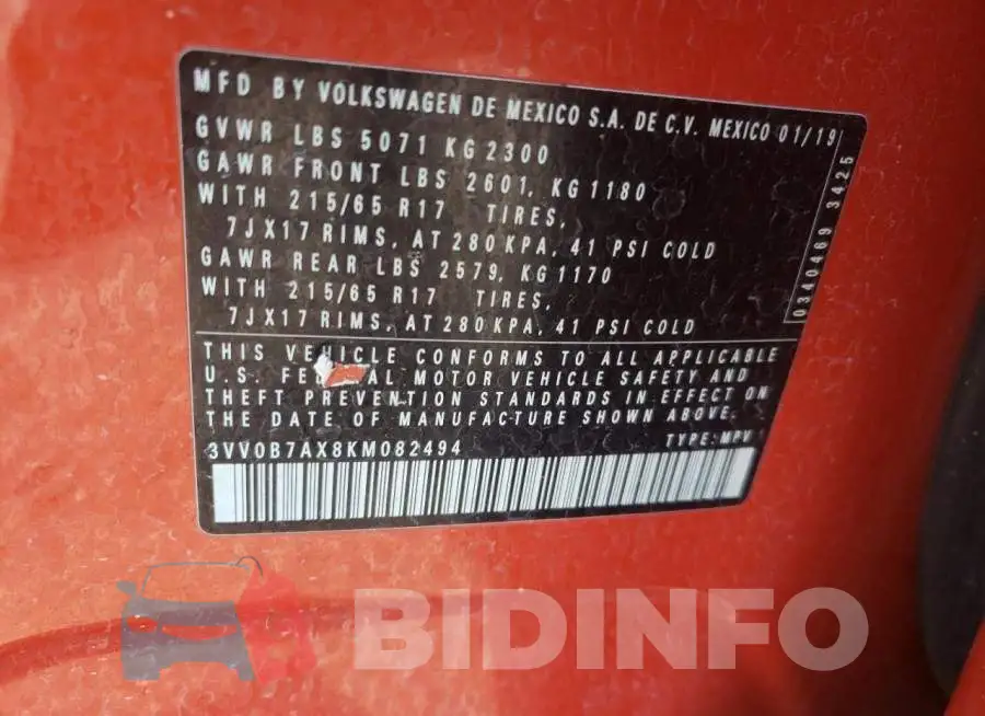 3VV0B7AX8KM082494 Photo# 10