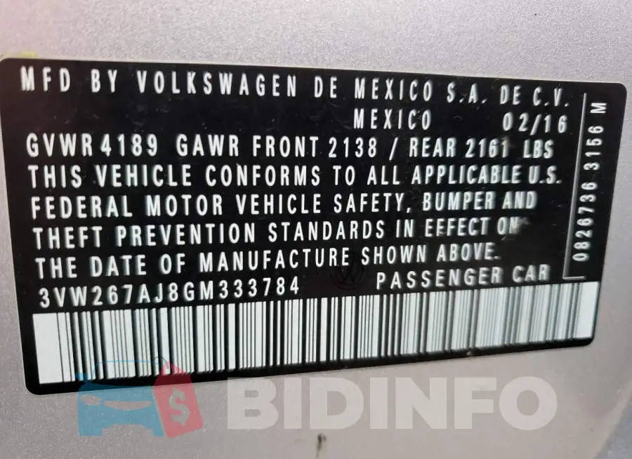 3VW267AJ8GM333784 Photo# 12
