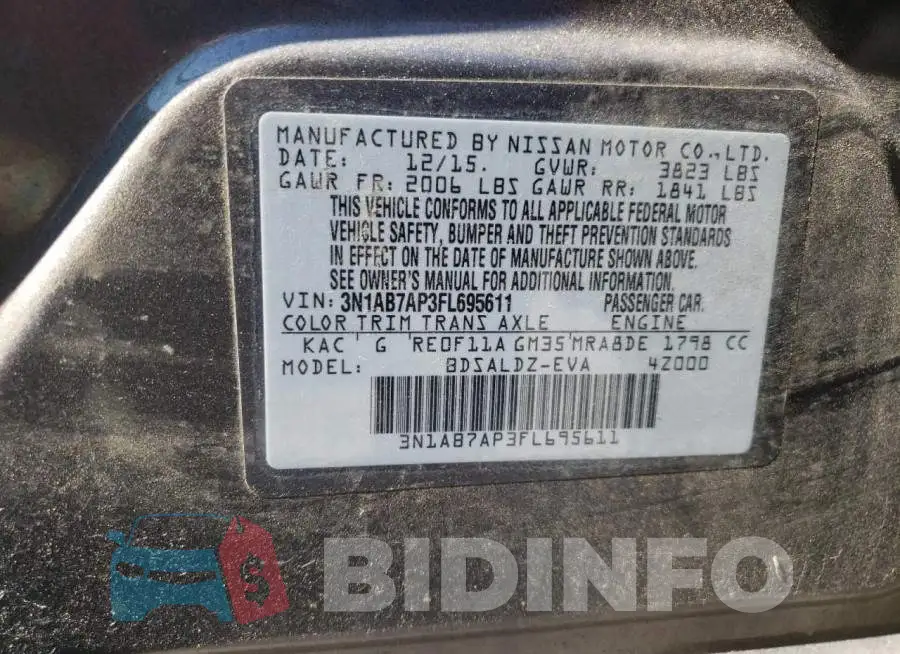 3N1AB7AP3FL695611 Photo# 10