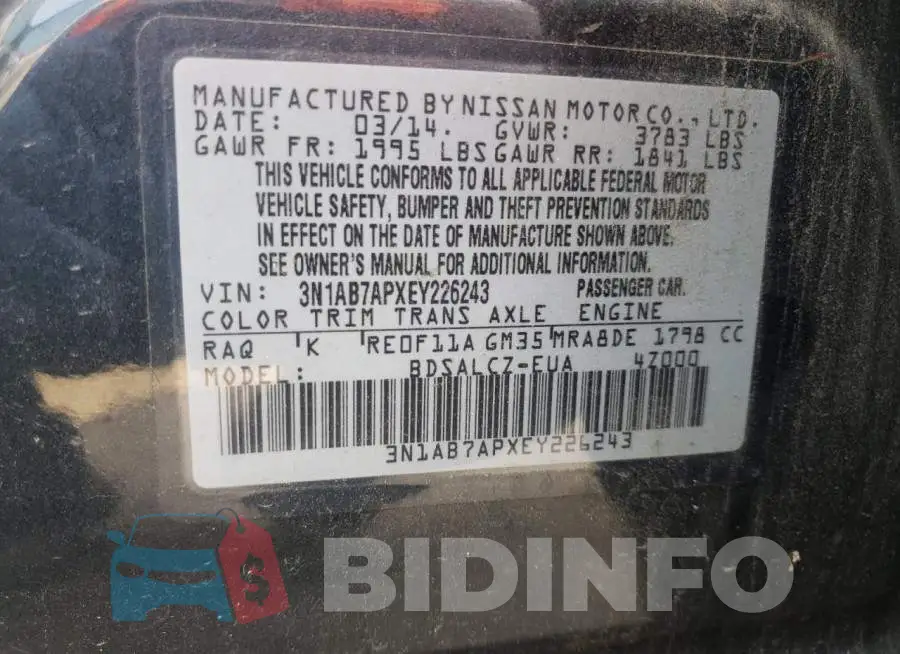 3N1AB7APXEY226243 Photo# 10