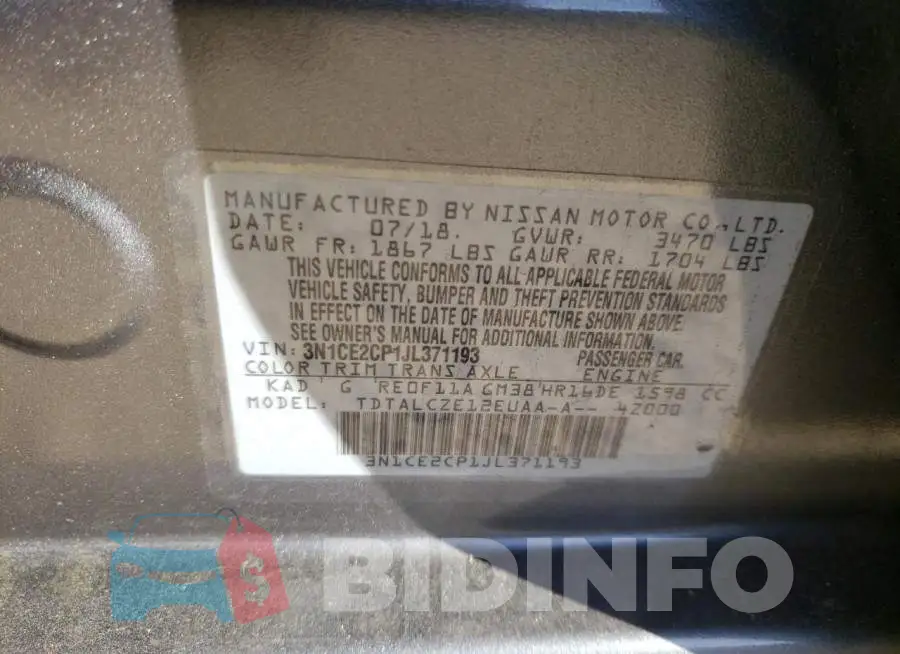 3N1CE2CP1JL371193 Photo# 10