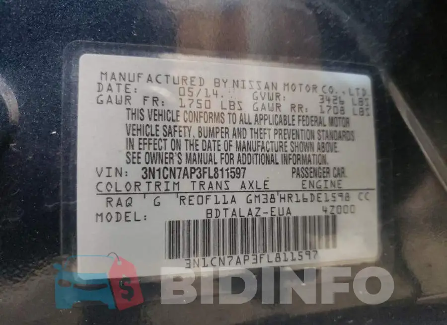3N1CN7AP3FL811597 Photo# 13
