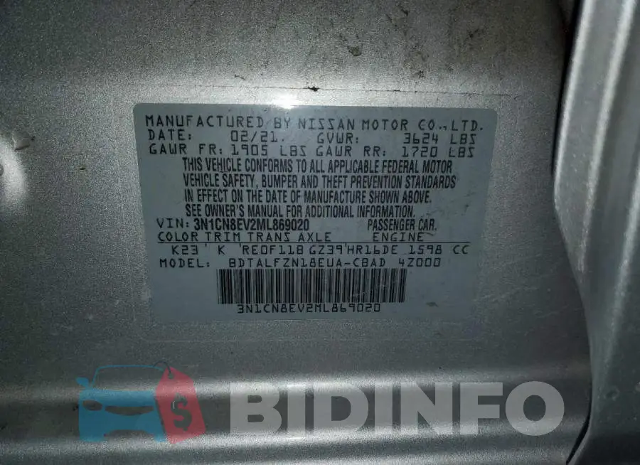 3N1CN8EV2ML869020 Photo# 13