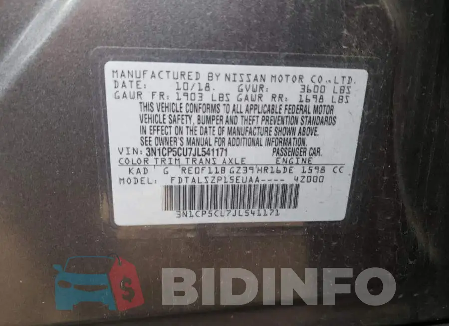 3N1CP5CU7JL541171 Photo# 13