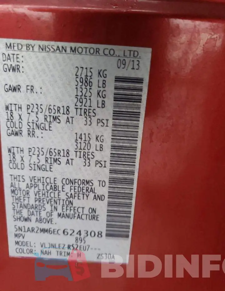 5N1AR2MM6EC624308 Photo# 13