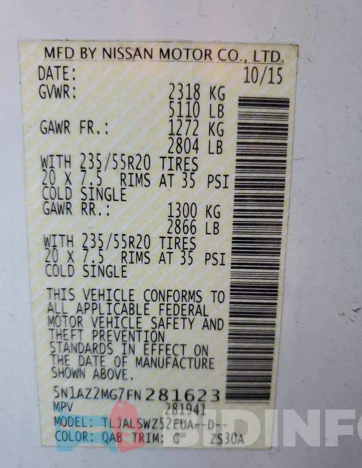 5N1AZ2MG7FN281623 Photo# 13