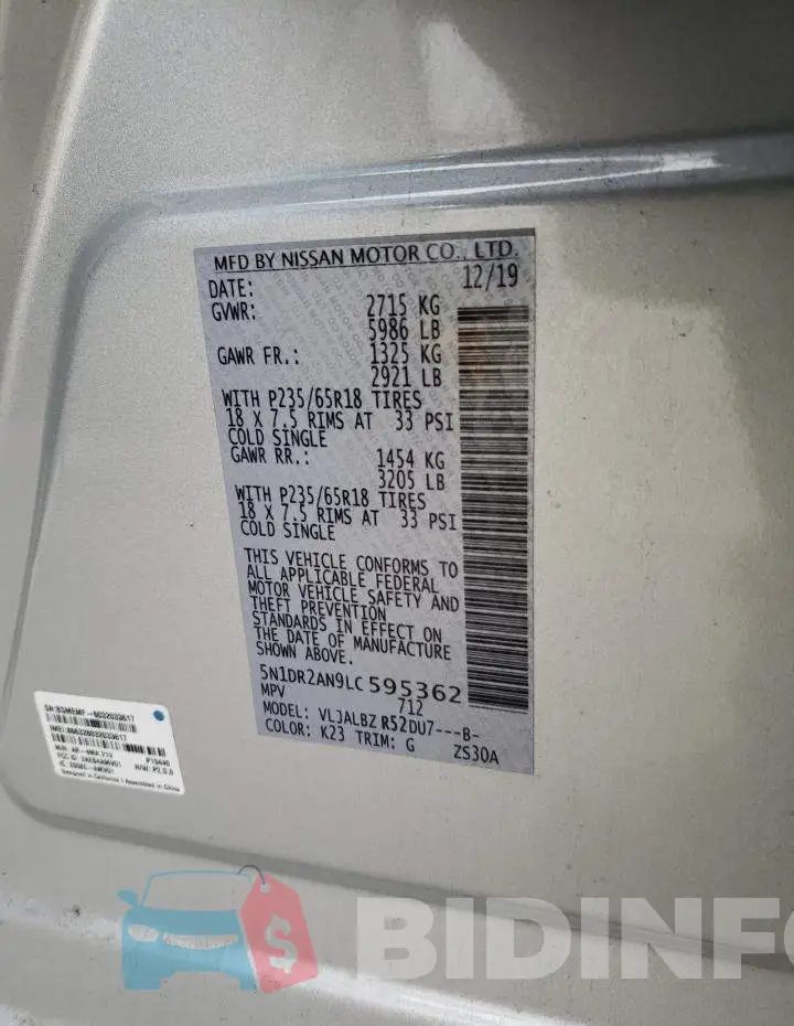 5N1DR2AN9LC595362 Photo# 12