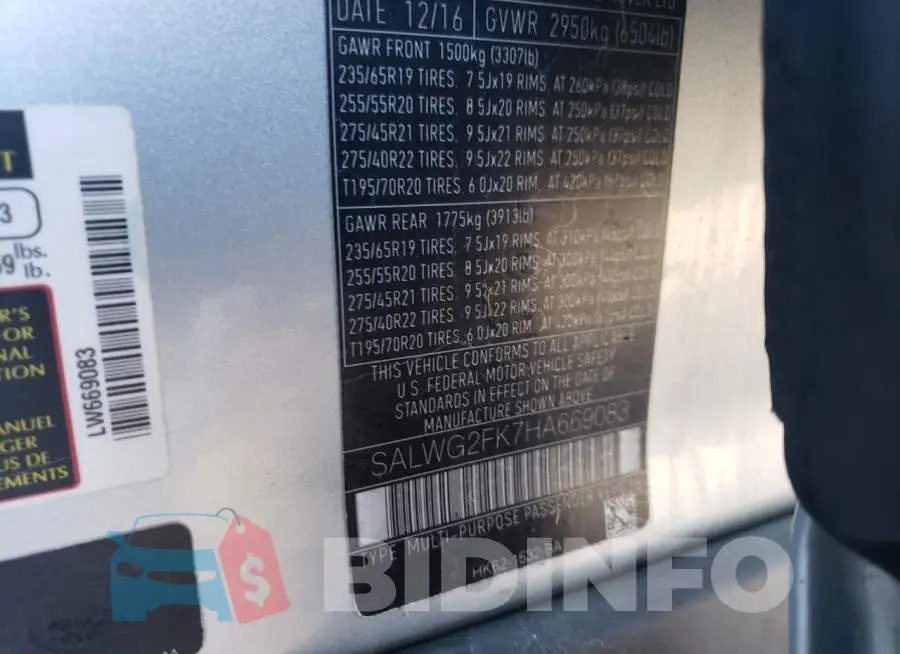SALWG2FK7HA669083 Photo# 13