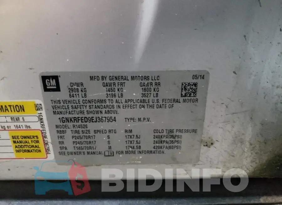 1GNKRFED9EJ367954 Photo# 13
