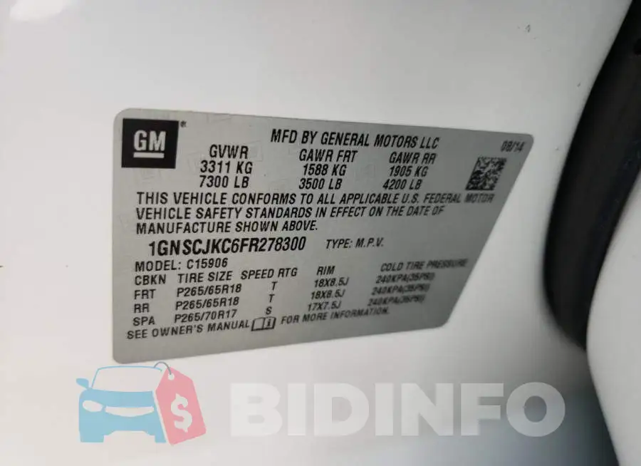 1GNSCJKC6FR278300 Photo# 13