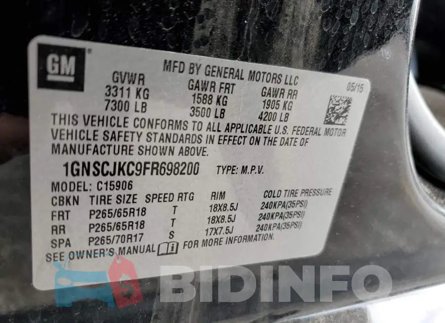 1GNSCJKC9FR698200 Photo# 13