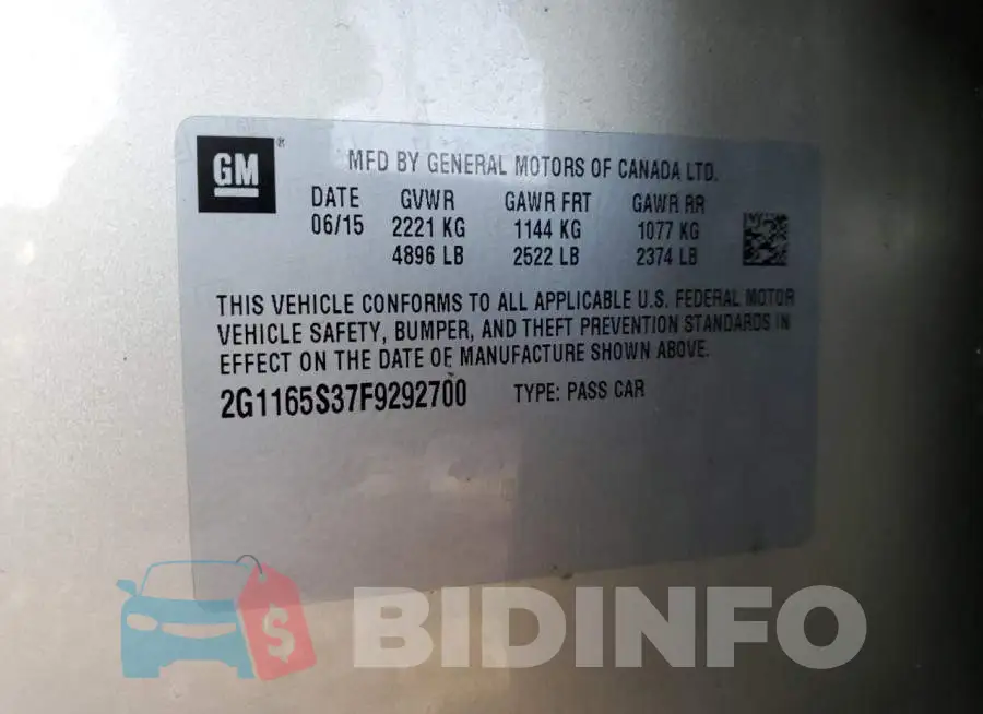 2G1165S37F9292700 Photo# 10