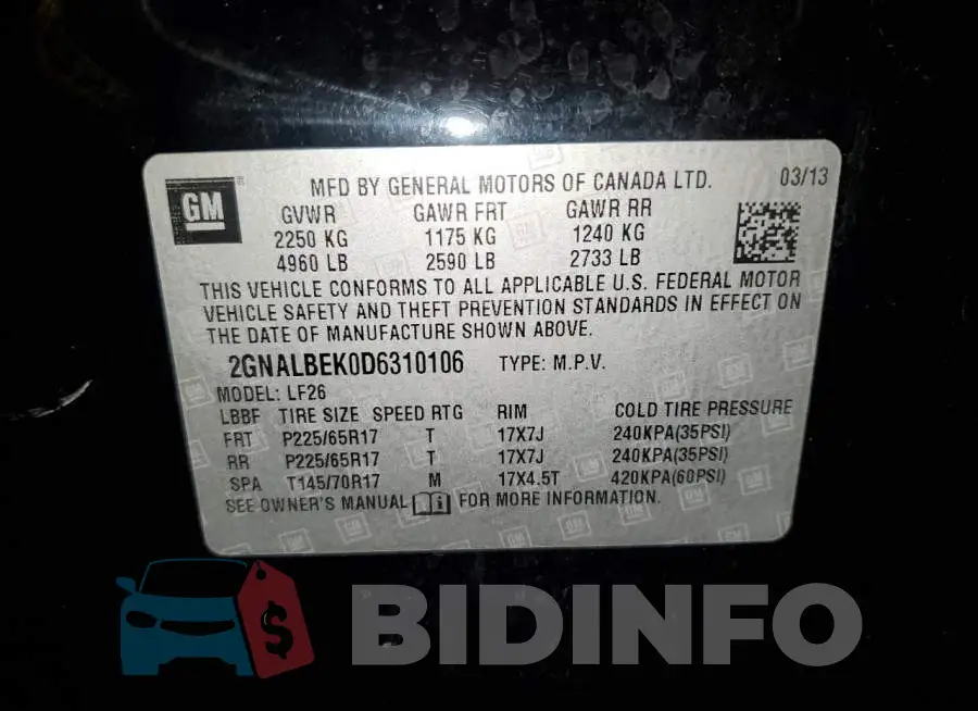 2GNALBEK0D6310106 Photo# 10