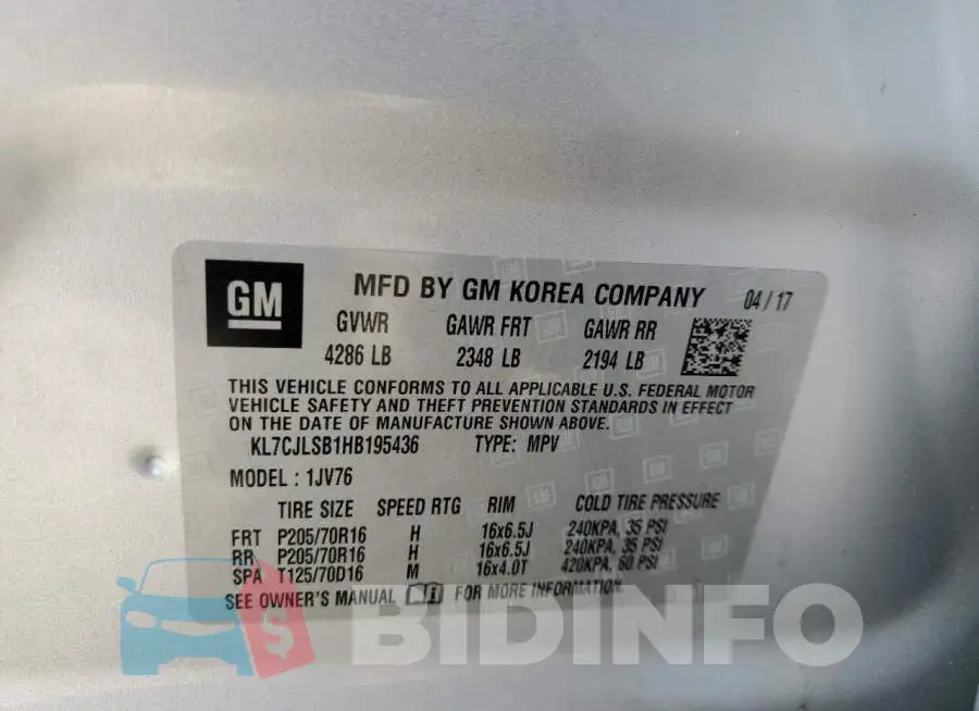 KL7CJLSB1HB195436 Photo# 10