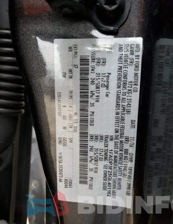 1FADP3F25GL401162 Photo# 13