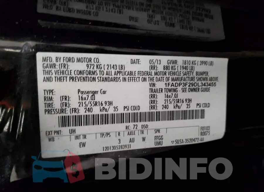 1FADP3F29DL343455 Photo# 12