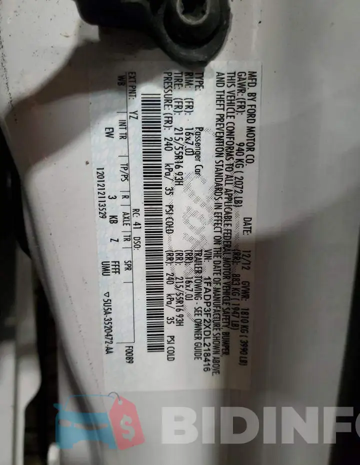 1FADP3F2XDL218416 Photo# 13