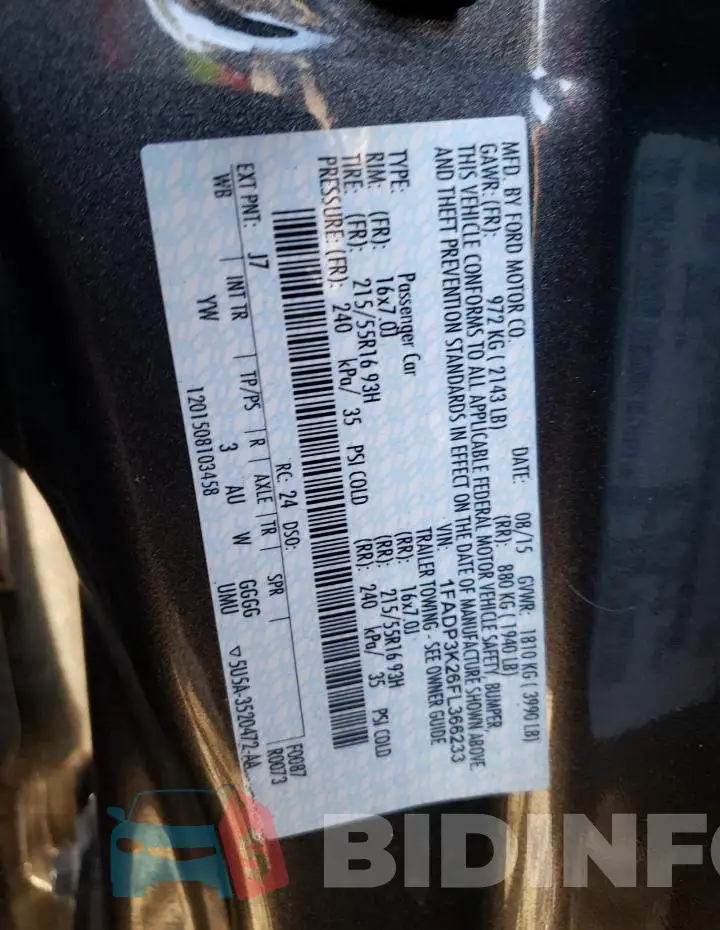 1FADP3K26FL366233 Photo# 12