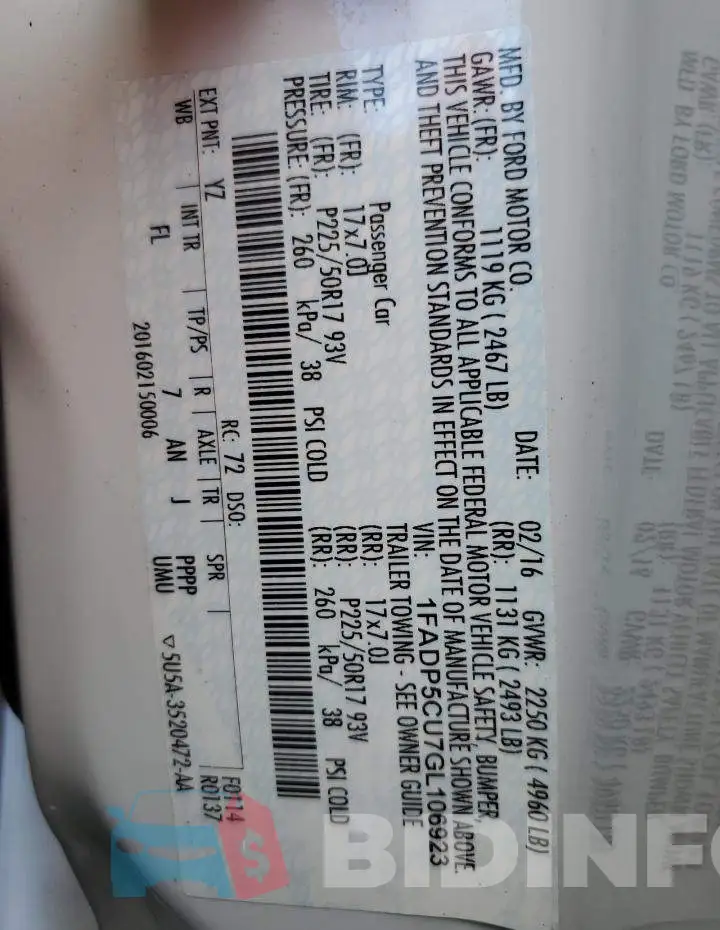 1FADP5CU7GL106923 Photo# 10