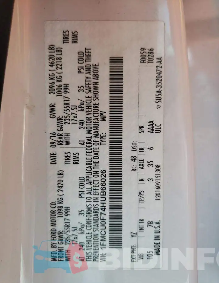 1FMCU0F74HUB66026 Photo# 10